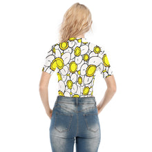 Load image into Gallery viewer, twas world flower Women&#39;s Short Sleeve T-shirt With Two-way Zipper
